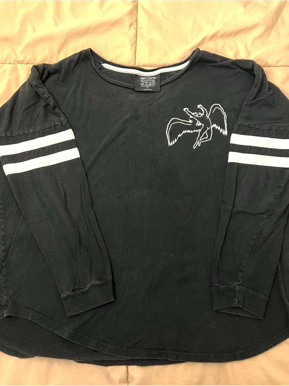 Black Led Zeppelin Graphic Tee with White Ringer Sleeves Medium Oversized